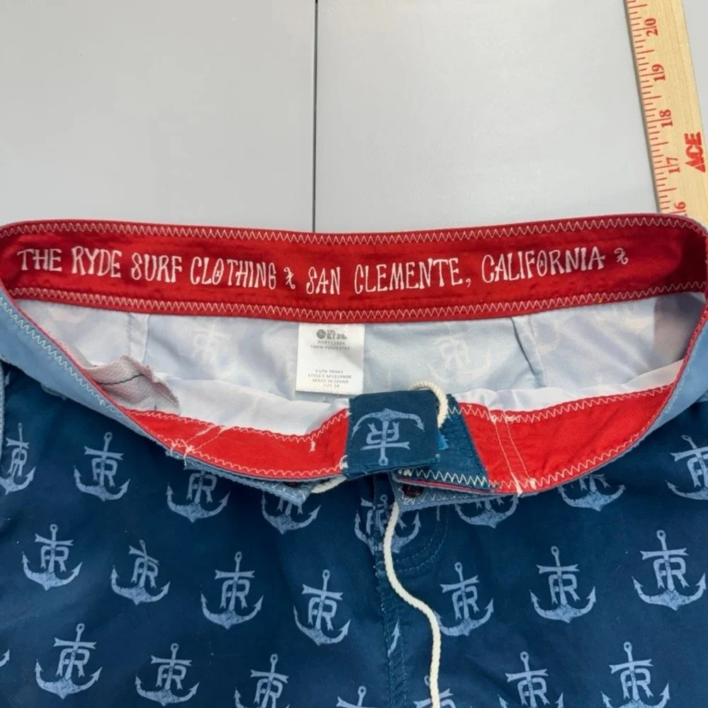 The Ryde Surf Clothing Mens Board Shorts Navy Blue Anchor Print Size 34 M101PRDE